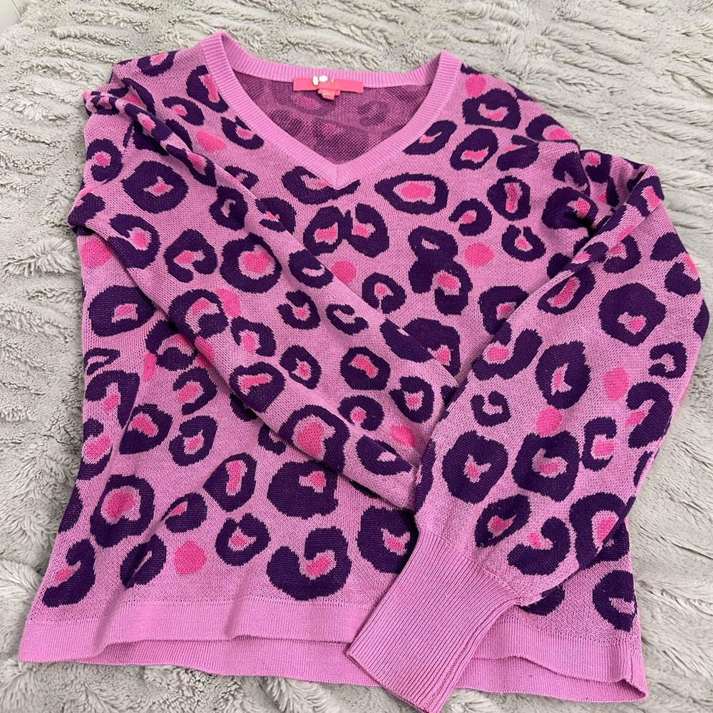 Lily Pulitzer Pink and Purple Leopard Print Sweater